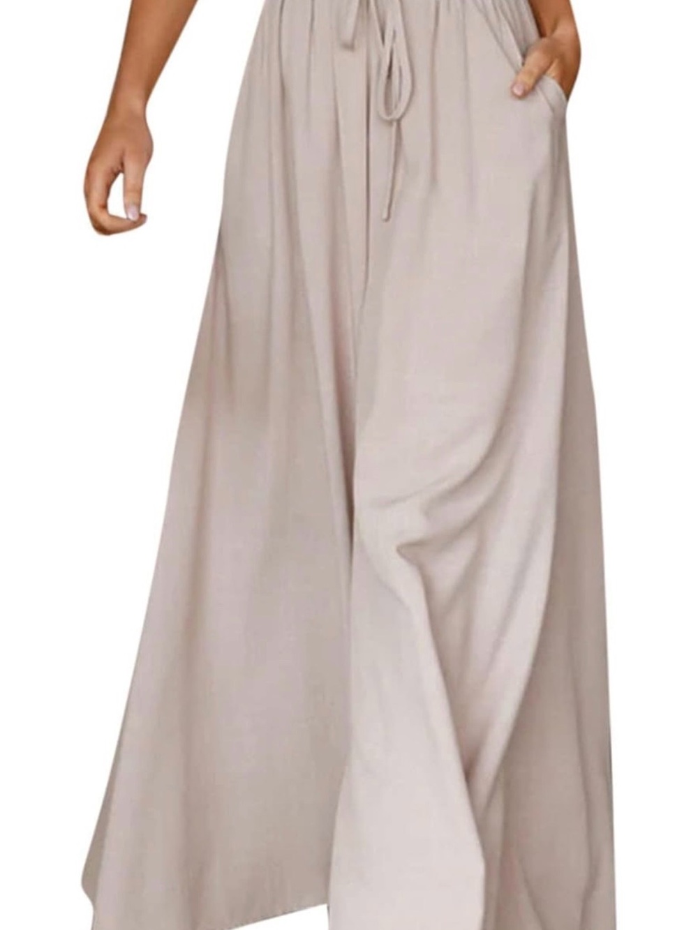 Wide Leg Drawstring Pants in Beige